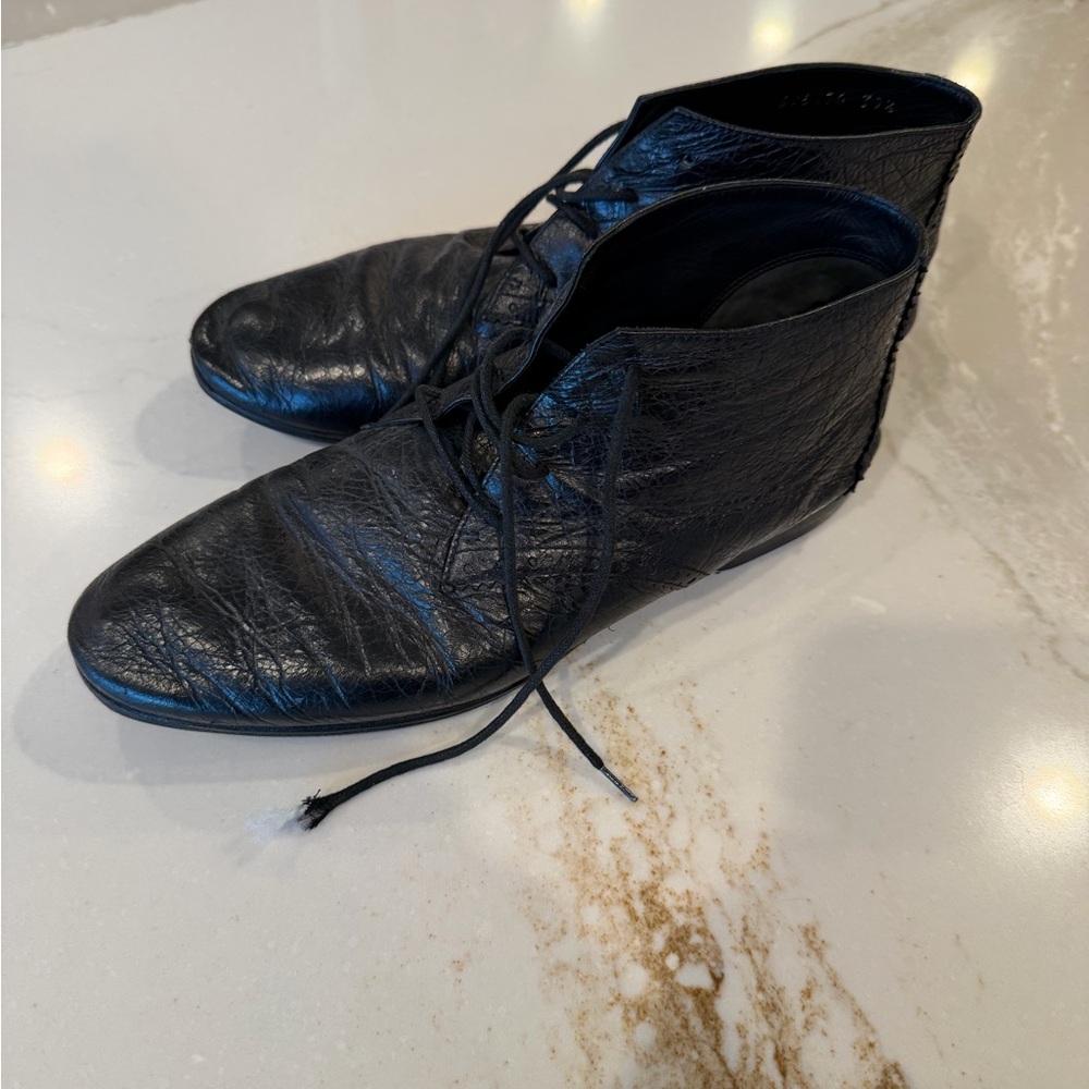 Balenciaga Paris Black Crinkle Leather Ankle Boots